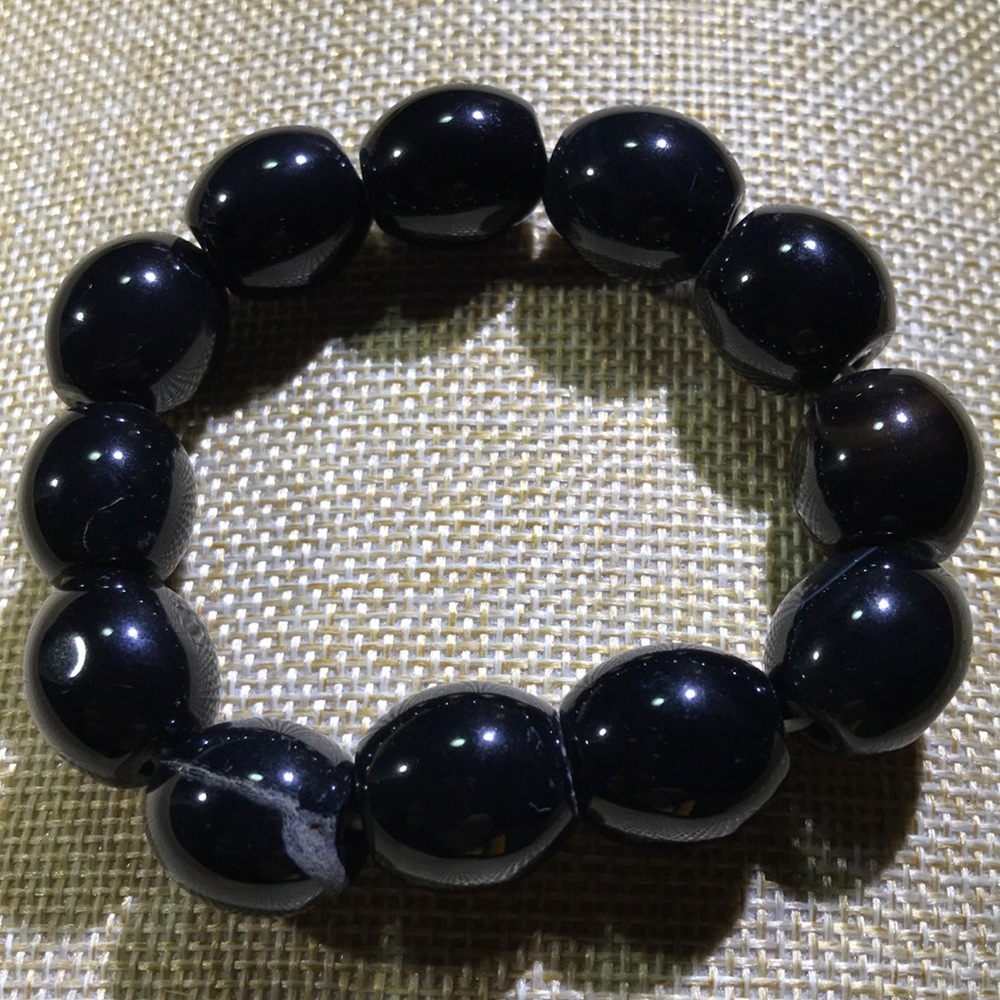 Rare black obsidian stretch bracelet